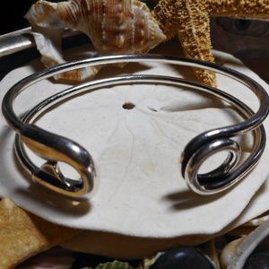 Solid Sterling Silver Safety Pin Bangle Bracelet